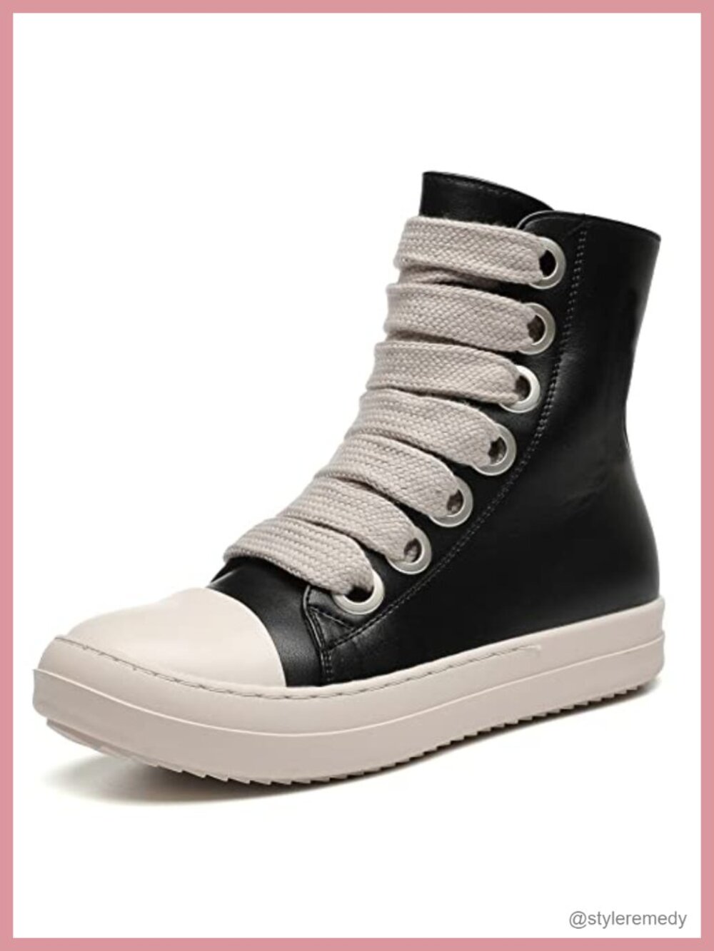 Womens High Top Sneakers Thick Laces PU Leather Platform Walking Shoes Zipper